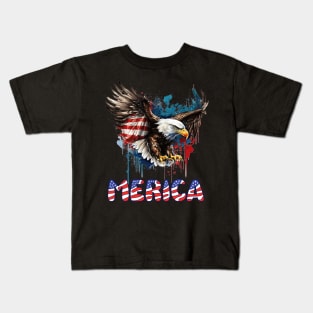 4th Of July Merica Patriotic USA Flag Bald Eagle Kids T-Shirt